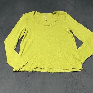 By Anthropologie Shirt Womens L Long Sleeve Raw Hem Scoop Neck Oversized Top